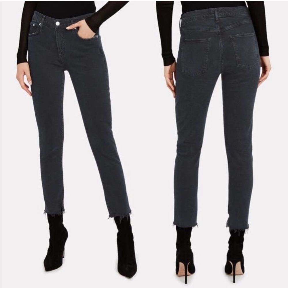 AGOLDE Toni Mid-Rise Straight Leg Black Distressed Hem Jeans